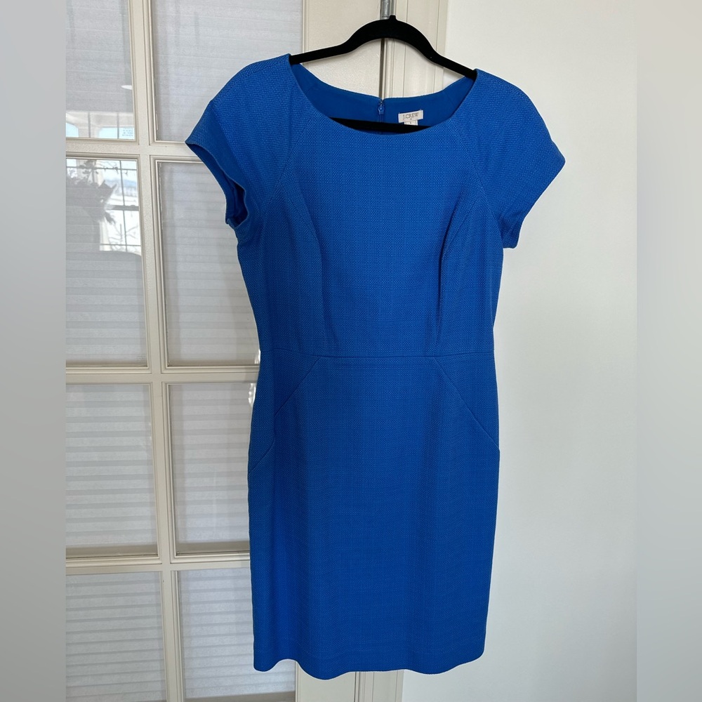 J. Crew Electric Blue Cap-Sleeve Midi Sheath Dress